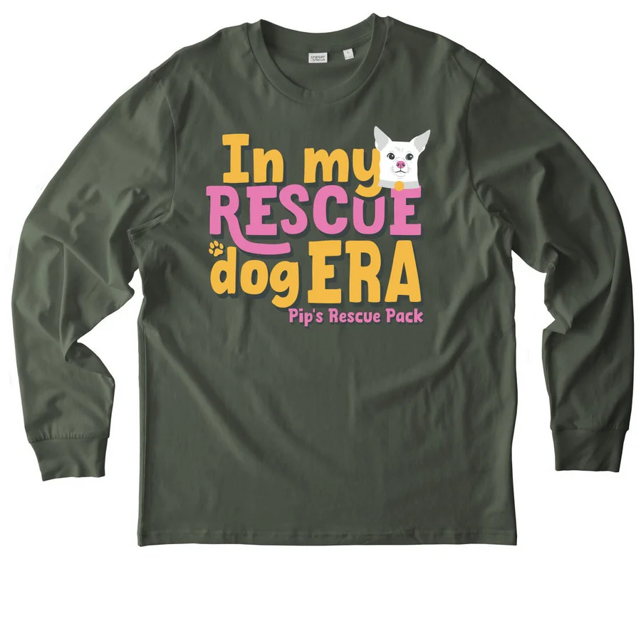 &ldquo;In my rescue dog era&rdquo; long-sleeve tee mockup